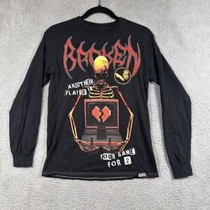 Broken Promises Shirt Mens Small Black Skeleton Gamer Long Sleeve Graphic Tee